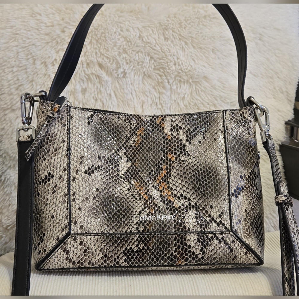 Calvin Klein Zipper Faux Snake Crossbody